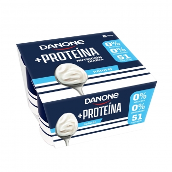 Yogur desnatado proteína natural Danone sin gluten sin azuzar añadido pack de 4 unidades de 105 g.