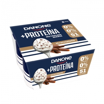 Yogur desnatado proteína natural stracciatella Danone sin gluten pack de 4 unidades de 100 g. 