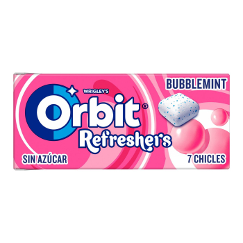 Chicles sabor fresa mentolada sin azúcar Bubblemint Orbit 7 ud.