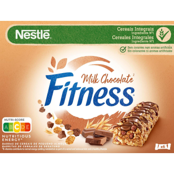 Barritas de cereales con chocolate con leche Nestlé Fitness pack de 6 unidades de 22,5 g. 6 x 22,5 g