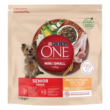 Pienso de pollo y arroz para perro senior Mini Purina One 1,5 Kg.