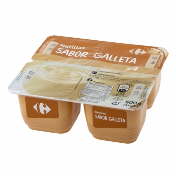 Natillas sabor galleta Carrefour pack de 4 unidades de 125 g.