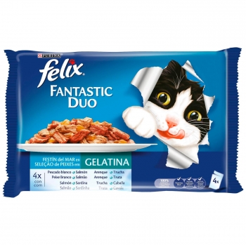 Comida húmeda de pescado para gato Purina Felix Fantastic Double Delicious Gelatina Selección  4x100 g.
