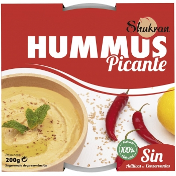 Hummus picante Shukran sin gluten y sin lactosa 200 g.
