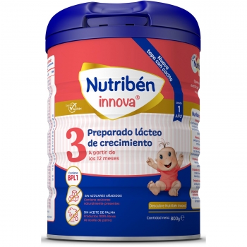 Preparado lácteo infantil de crecimiento desde 1 año en polvo sin azúcares añadidos Nutribén Innova 3 sin aceite de palma lata 800 g.