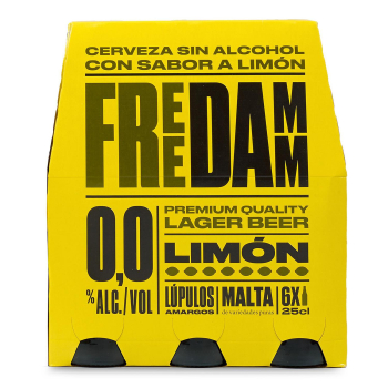 Cerveza Free Damm 0,0 sin alcohol con limón sin gluten pack de 6 botellas de 25 cl. 6 x 25 cl