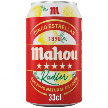 Cerveza Mahou 5 Estrellas Radler con zumo natural de limón lata 33 cl.