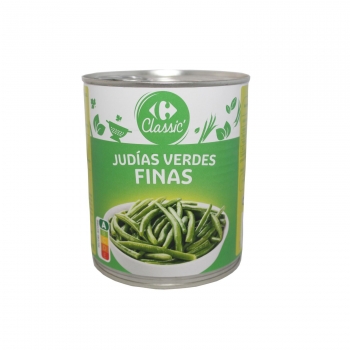 Judías verdes finas al natural extra Carrefour 440 g.
