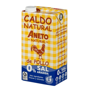 Caldo natural de pollo 0% sal Aneto sin gluten y sin lactosa brik 1 l.