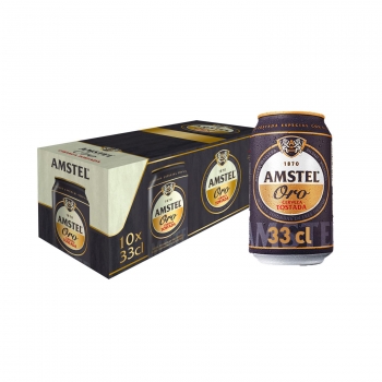Cerveza Amstel Oro tostada pack de 10 latas de 33 cl.