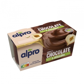 Postre a base de avellana con chocolate Alpro sin gluten pack de 2 unidades de 115 g.