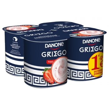 Yogur griego con fresa Danone pack de 4 unidades de 110 g.