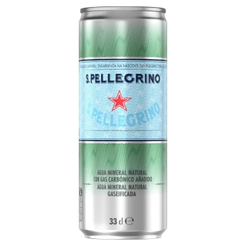Agua mineral natural con gas San Pellegrino lata 33 cl.