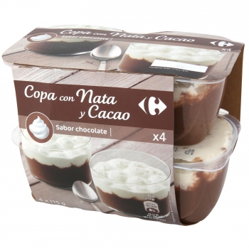 Copa de chocolate con nata Carrefour pack de 4 unidades de 115 g.