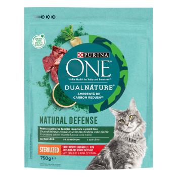 Pienso esterilizado sistema inmunitario de spirulina de buey para gato Purina One Dual Nature 750 g.