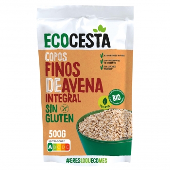 Copos de avena integral sin azúcar añadido ecológico EcoCesta sin gluten 500 g.