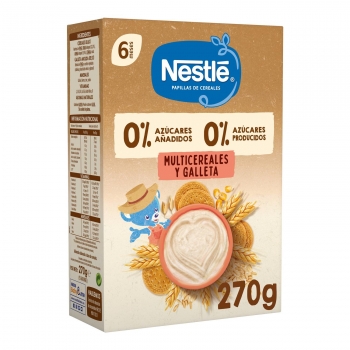Papilla infantil desde 6 meses multicereales y galleta Nestlé sin azúcar añadido 270 g.