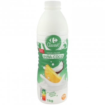 Yogur liquido de piña y coco Carrefour Classic´ sin gluten 1000 g.