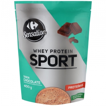 Preparado para batido de proteínas sabor chocolate Whey Protein Sport Sensation Carrefour doy pack 400 g.