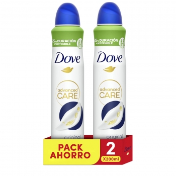 Desodorante en spray antitranspirante original protección 72h Advanced Care Dove pack de 2 unidades de 200 ml.