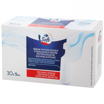 Suero fisiológico adulto Carrefour Soft pack de 30 unidades de 5 ml.