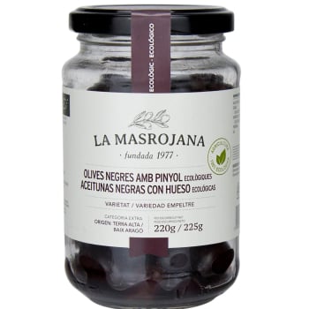Aceitunas negras con hueso ecológicas La MasRojana 220 g.