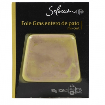 Foie gras de pato entero  mi-cuit Carrefour Selección sin gluten sin lactosa 90 g.