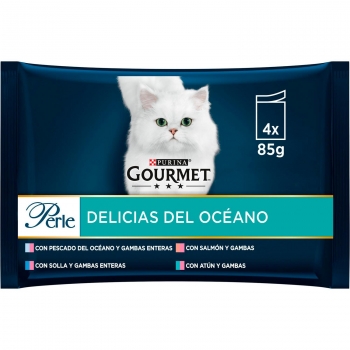 Comida húmeda delicias del océano para gato adulto Purina Gourmet Perle 4x85 g.