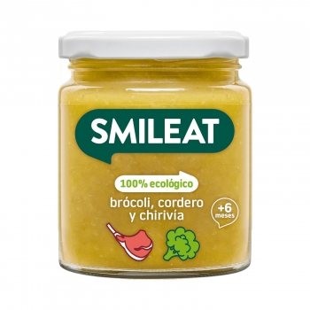 Tarrito de brócoli, cordero y chirivía desde 6 meses ecológico Smileat sin gluten sin lactosa 230 g.