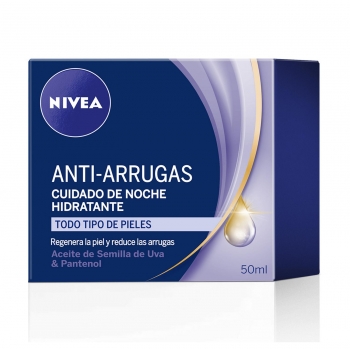 Crema facial de noche hidratante antiarrugas con aceite de semilla de uva y pantenol Nivea 50 ml.