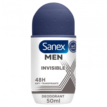 Desodorante roll-on dermo invisible 24h antitranspirante Sanex Men 50 ml.