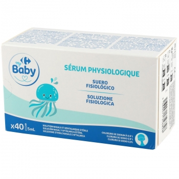 Suero fisiológico My Carrefour Baby pack de 40 unidades de 5 ml.