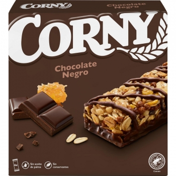 Barritas de cereales con chocolate negro Corny sin aceite de palma pack 6 unidades de 23 g.