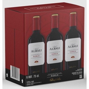 Caja de 6 botellas de vino tinto roble tempranillo Viña Albali D.O. Valdepeñas 75 cl. 
