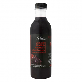 Zumo de uva roja, granada y grosella Carrefour Selección exprimido botella75 cl.
