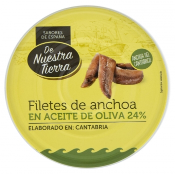 Filetes de anchoa del Cantábrico en aceite de oliva De Nuestra Tierra 185 g.