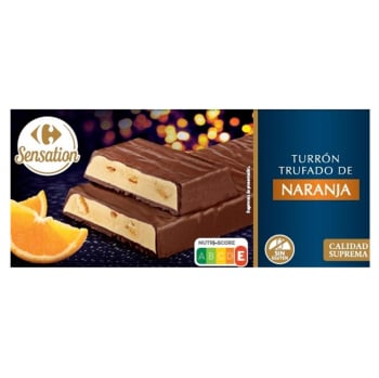 Turrón trufado de naranja Carrefour Sensation sin gluten 200 g.