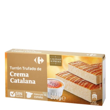 Turrón trufado de crema catalana Carrefour sin gluten 200 g.