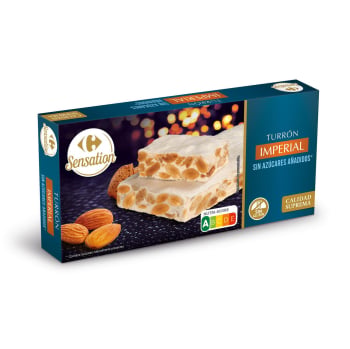 Turrón imperial Carrefour Sensation sin gluten y sin azúcar añadido 200 g.