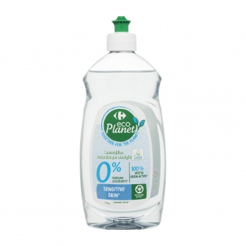 Lavavajillas a mano para pieles sensibles 0% perfume ecológico Carrefour Eco Planet 500 ml.