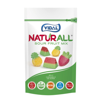 Caramelos de goma sour fruit mix Naturall Vidal sin gluten doy pack 180 g.