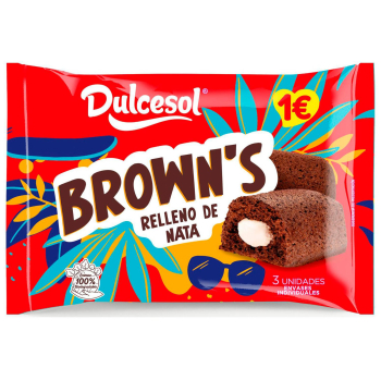 Brown´s relleno de nata Dulcesol 3 ud.