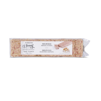 Turrón praliné de milhojas y fresas con nata Vicens 300 g.