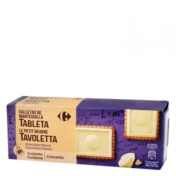 Galletas de mantequilla con tableta de chocolate blanco Carrefour 150 g.