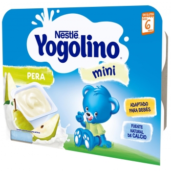 Postre lácteo mini de pera desde 6 meses Nestlé Yogolino sin gluten sin aceite de palma pack de 6 unidades de 60 g.