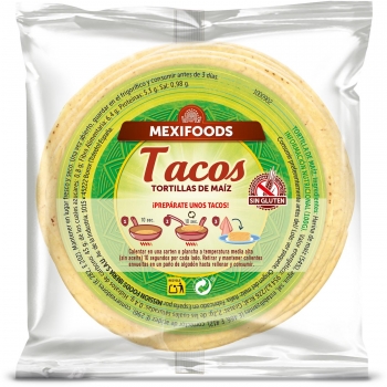 Tortillas de máiz Tacos Mexifoods sin gluten 210 g.