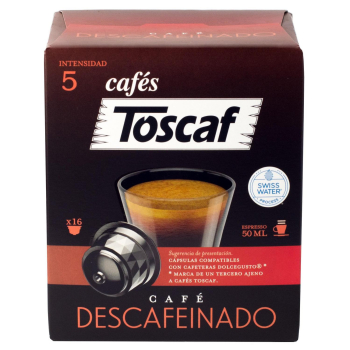 Café cápsulas descafeinado Toscaf compatible con Dolce Gusto pack 16 unidades de 7 g. 16 x 7 g