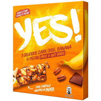 Barritas de frutos secos con platano y chocolate YES! pack de 3 unidades de 35 g.