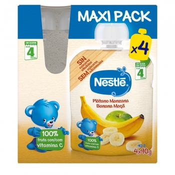 Bolsita de plátano y manzana desde 4 meses Nestlé sin gluten pack de 4 unidades de 90 g.