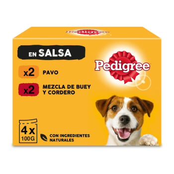 Comida Húmeda selección carnes mixtas en salsa para perro Pedigree pack de 4 unidades de 100 g. 4 x 100 g